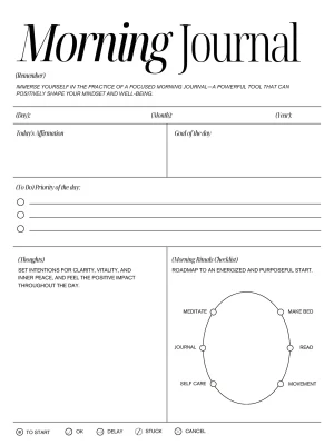 minimalist grey morning journal page with prompts for daily gratitude and affirmations